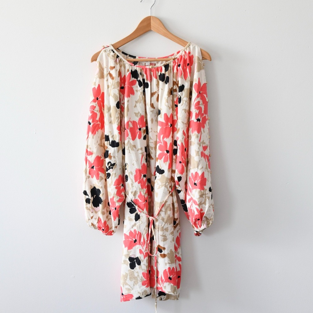 LOFT Floral Long Sleeve Dress - Red and Cream